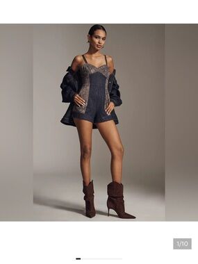Snake-Print & Navy Denim Romper - Anthropologie